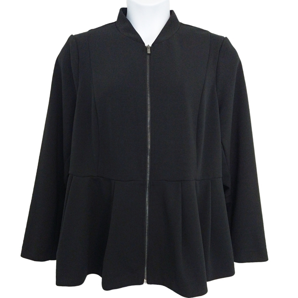 Lane Bryant Black Full Zip Stand Collar Peplum Hem Blazer Jacket Modern